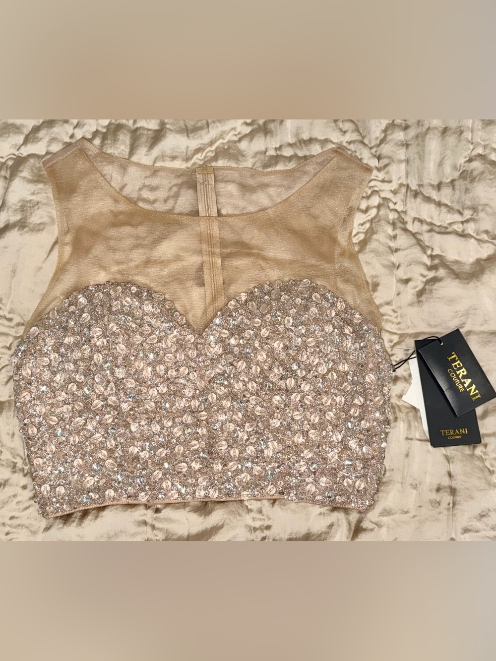 Terani Couture size 8 top and feathered skirt set